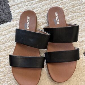 Soda Women's Black and Brown Slide Sandals